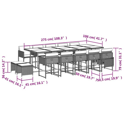 Set da Pranzo da Giardino 15 pz con Cuscini Grigio Polyrattan | homemem39