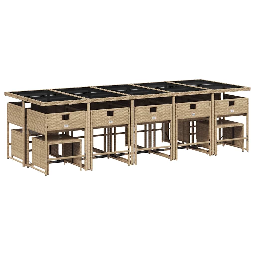 Set da Pranzo da Giardino 15 pz con Cuscini Beige in Polyrattan | homemem39