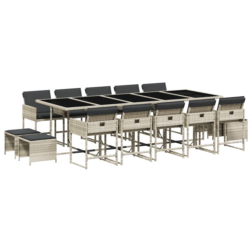 Set da Pranzo da Giardino 15 pz con Cuscini Grigio Polyrattan | homemem39
