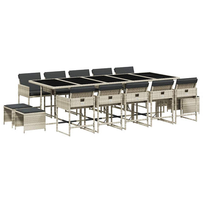 Set da Pranzo da Giardino 15 pz con Cuscini Grigio Polyrattan | homemem39