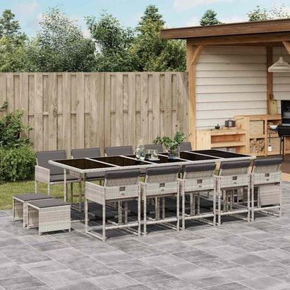 Set da Pranzo da Giardino 15 pz con Cuscini Grigio Polyrattan | homemem39