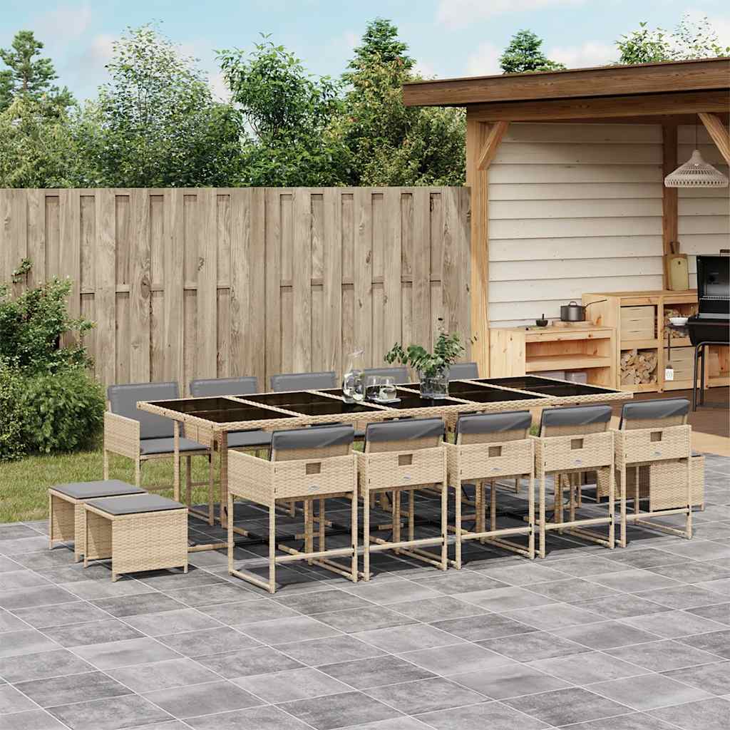 Set Pranzo da Giardino 15 pz con Cuscini Beige Misto Polyrattan | homemem39