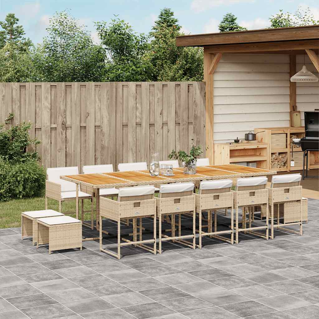 Set da Pranzo da Giardino 15 pz con Cuscini Beige in Polyrattan | homemem39