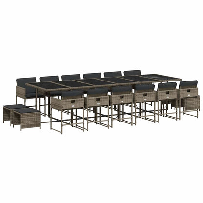 Set da Pranzo da Giardino 17pz con Cuscini Grigio in Polyrattan | homemem39
