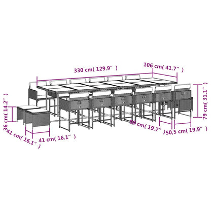 Set da Pranzo da Giardino 17pz con Cuscini Grigio in Polyrattan | homemem39