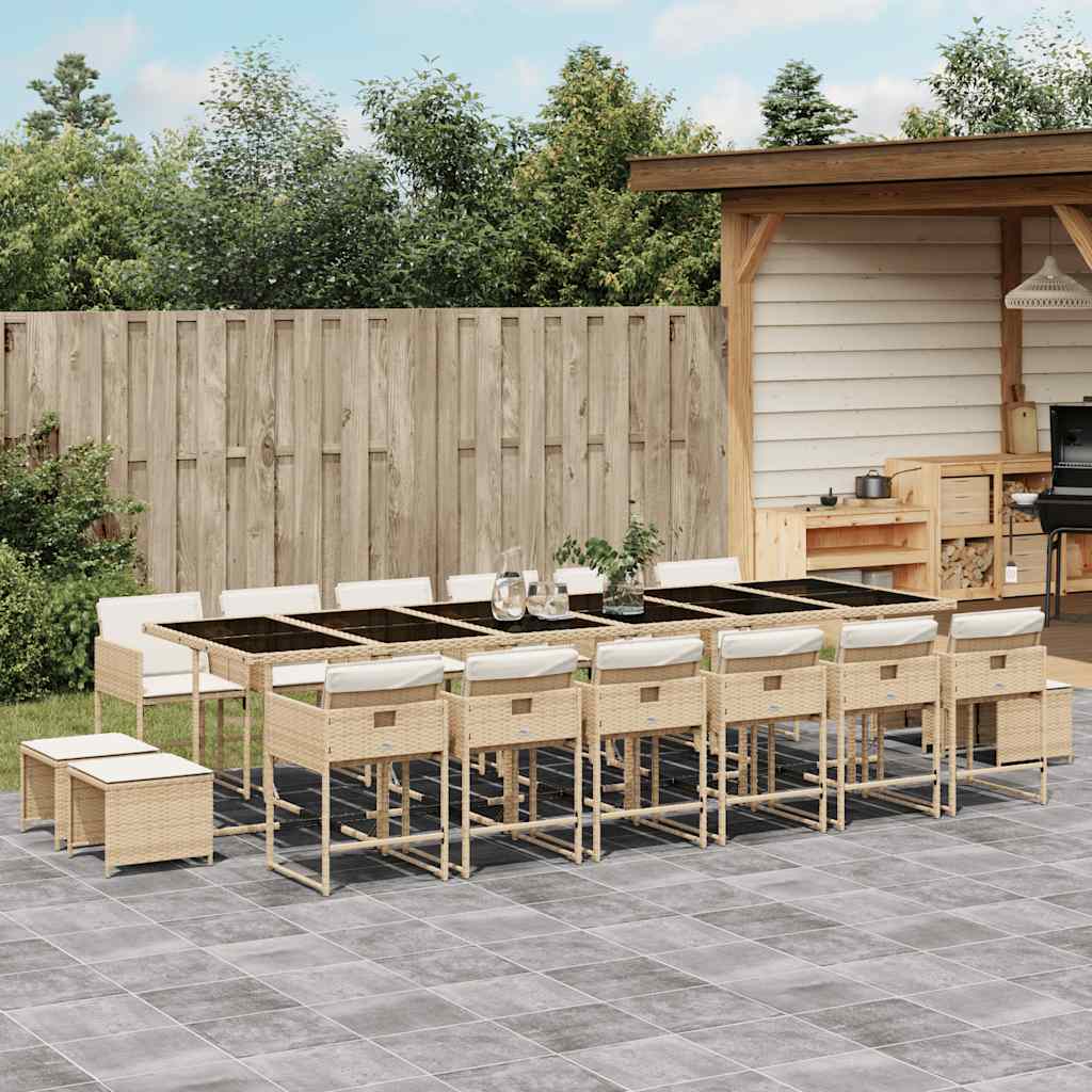 Set da Pranzo da Giardino 17 pz con Cuscini Beige in Polyrattan | homemem39