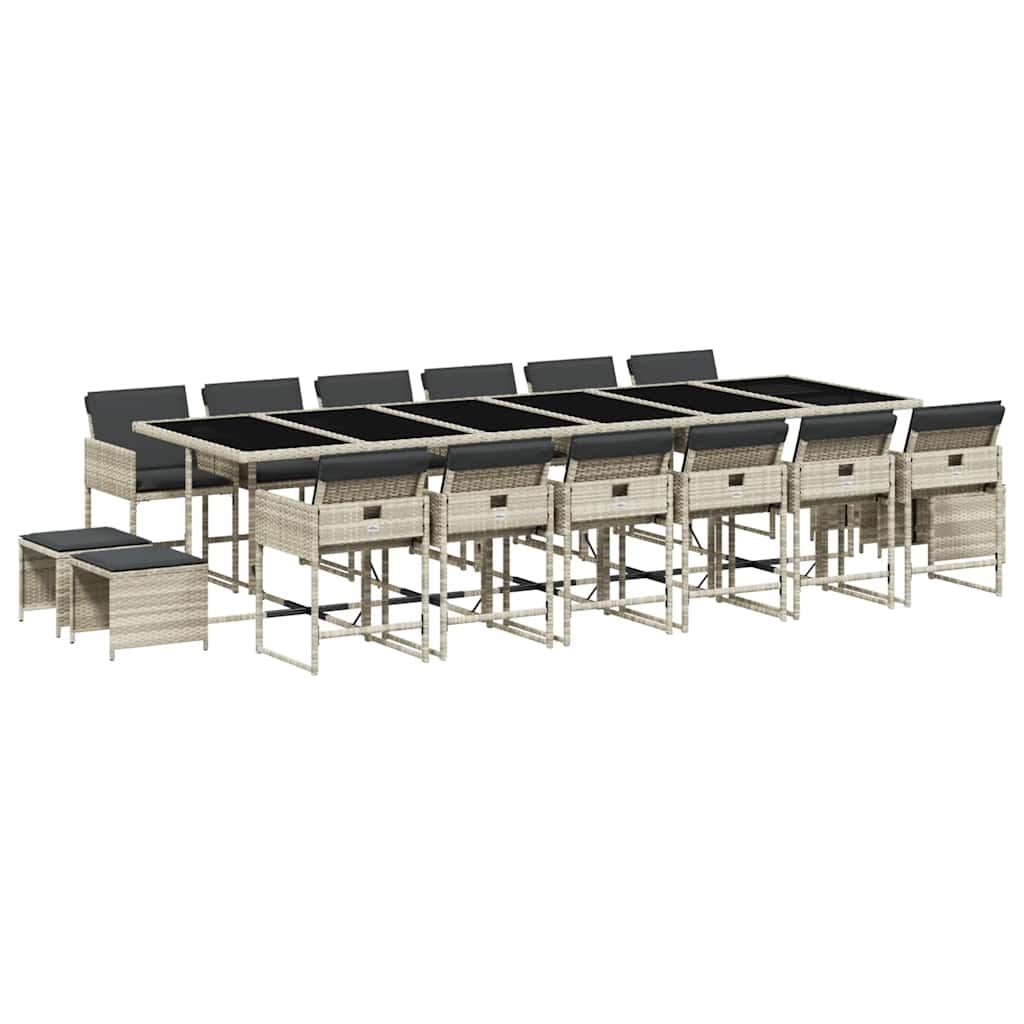 Set da Pranzo da Giardino 17pz con Cuscini Grigio in Polyrattan | homemem39