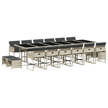 Set da Pranzo da Giardino 17pz con Cuscini Grigio in Polyrattan | homemem39