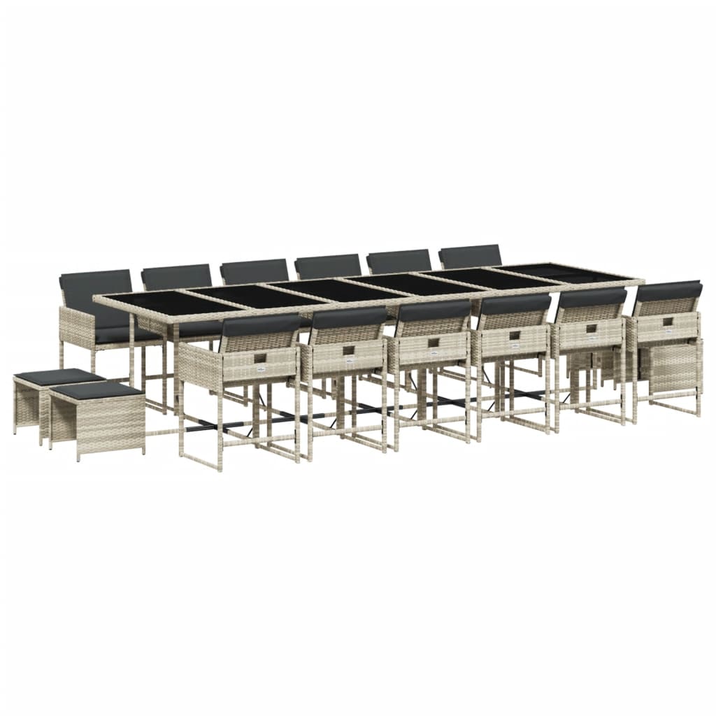 Set da Pranzo da Giardino 17pz con Cuscini Grigio in Polyrattan - homemem39