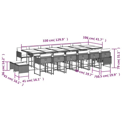Set da Pranzo da Giardino 17pz con Cuscini Grigio in Polyrattan | homemem39