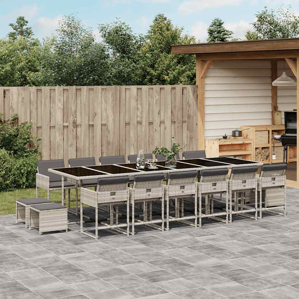 Set da Pranzo da Giardino 17pz con Cuscini Grigio in Polyrattan | homemem39