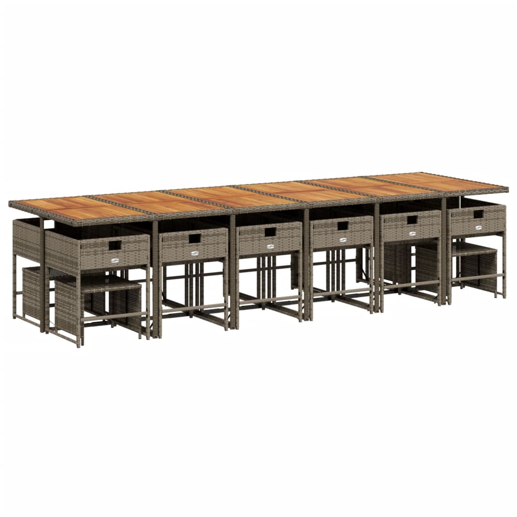 Set da Pranzo da Giardino 17pz con Cuscini Grigio in Polyrattan - homemem39