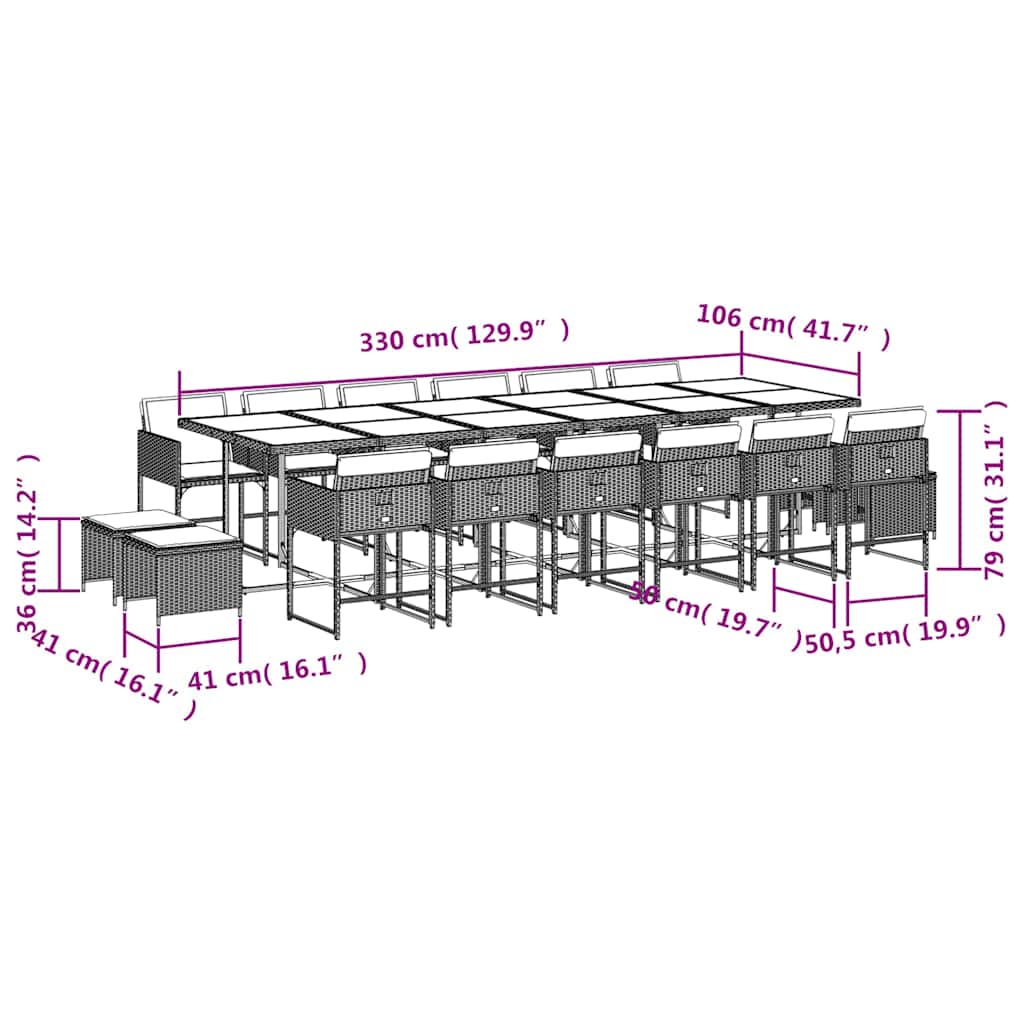 Set da Pranzo da Giardino 17pz con Cuscini Grigio in Polyrattan | homemem39