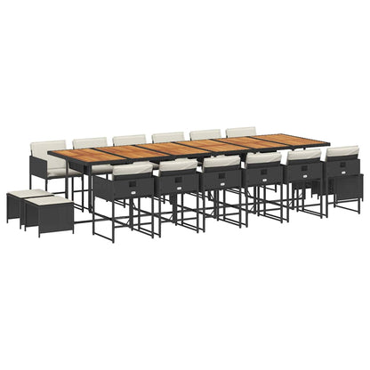 Set da Pranzo da Giardino 17 pz con Cuscini Nero in Polyrattan | homemem39