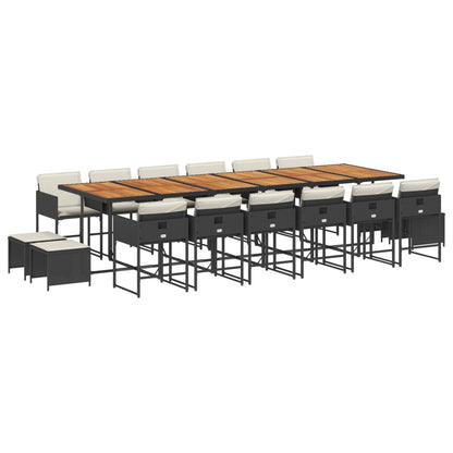 Set da Pranzo da Giardino 17 pz con Cuscini Nero in Polyrattan - homemem39