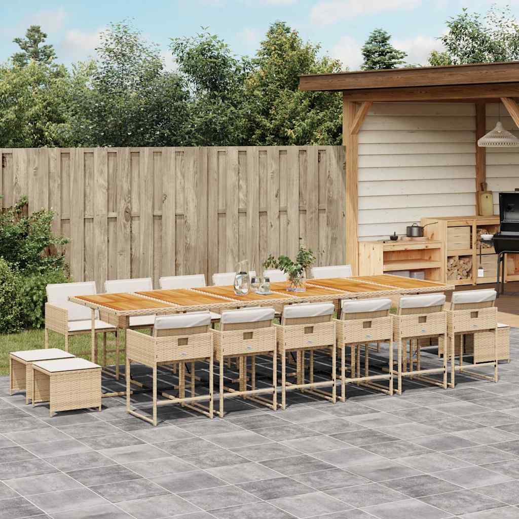 Set da Pranzo da Giardino 17 pz con Cuscini Beige in Polyrattan | homemem39