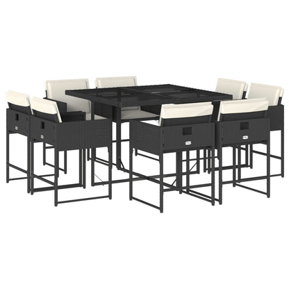 Set da Pranzo da Giardino 9 pz con Cuscini Nero in Polyrattan | homemem39