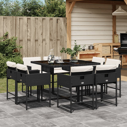 Set da Pranzo da Giardino 9 pz con Cuscini Nero in Polyrattan - homemem39