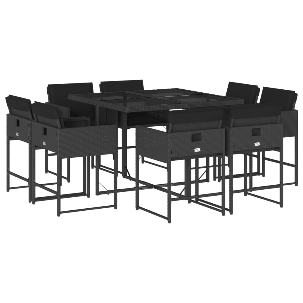 Set da Pranzo da Giardino 9 pz con Cuscini Nero in Polyrattan - homemem39