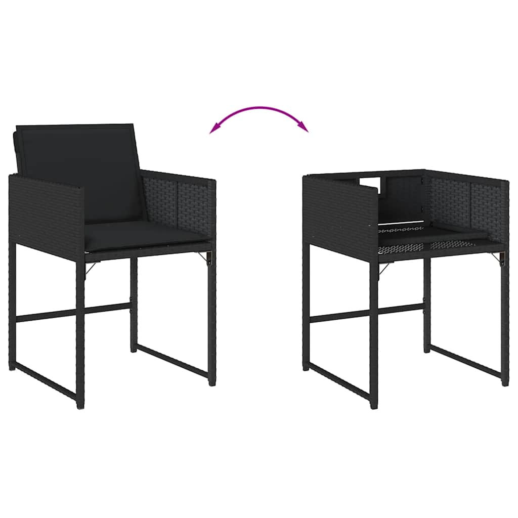 Set da Pranzo da Giardino 9 pz con Cuscini Nero in Polyrattan | homemem39