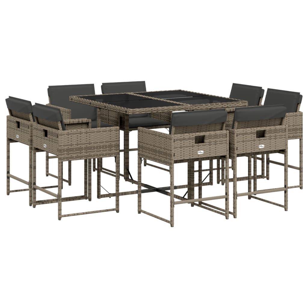Set da Pranzo da Giardino 9 pz con Cuscini in Polyrattan Grigio - homemem39