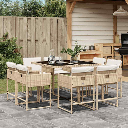 Set da Pranzo da Giardino 9 pz con Cuscini Beige in Polyrattan | homemem39