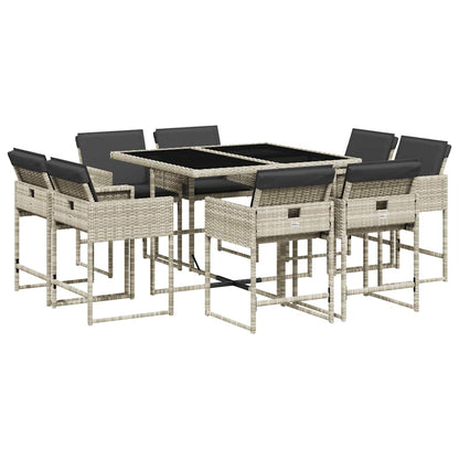 Set Pranzo da Giardino 9pz con Cuscini Grigio Chiaro Polyrattan | homemem39