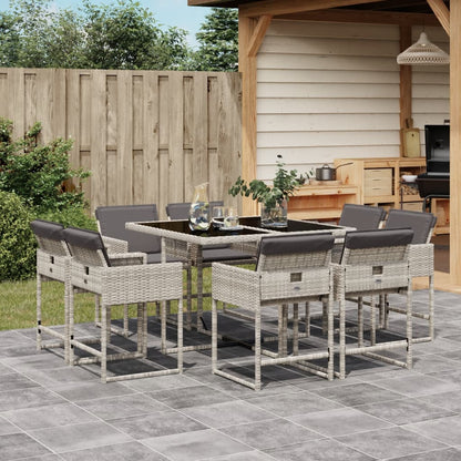 Set Pranzo da Giardino 9pz con Cuscini Grigio Chiaro Polyrattan - homemem39
