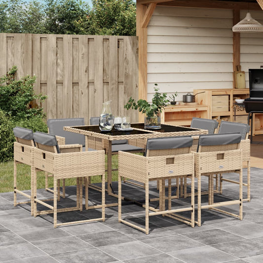 Set Pranzo da Giardino 9 pz con Cuscini Beige Misto Polyrattan - homemem39