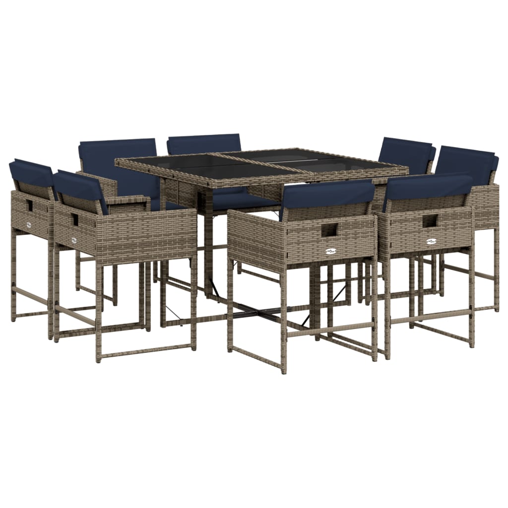 Set da pranzo da giardino da 9 pz con Cuscini in Polyrattan Grigio | homemem39