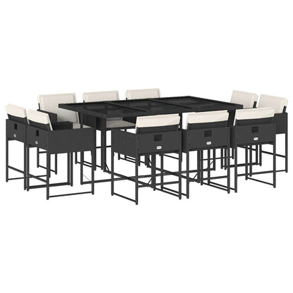Set da Pranzo da Giardino 11 pz con Cuscini in Polyrattan Nero | homemem39