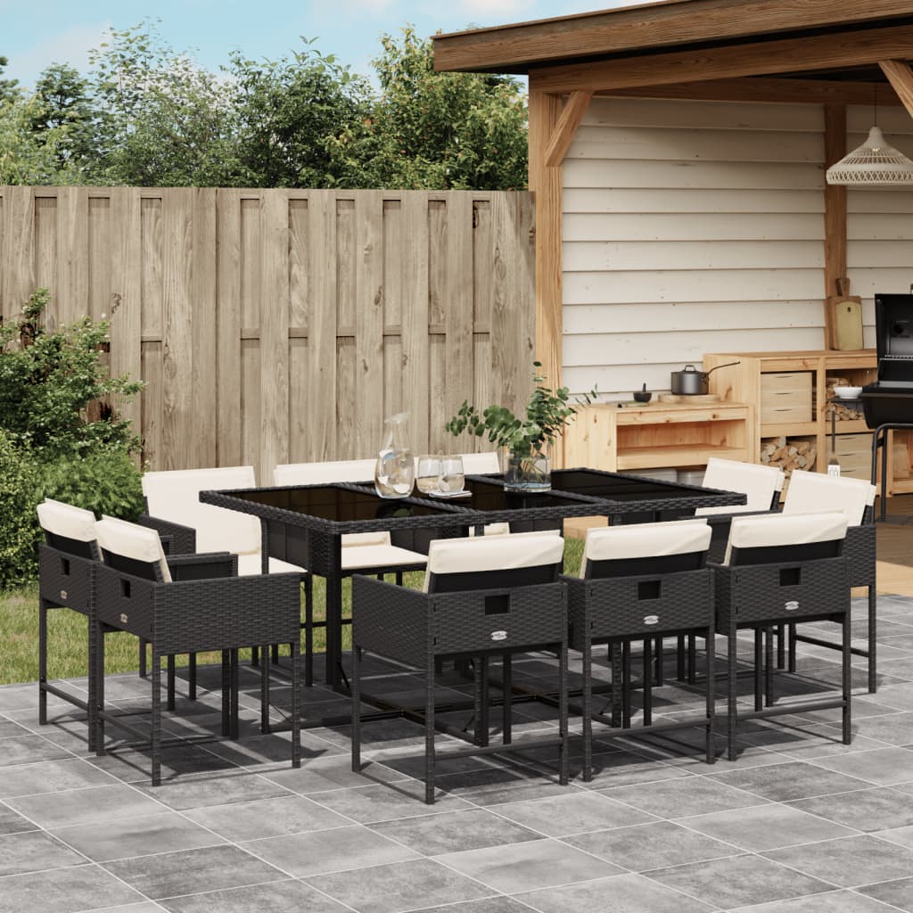 Set da Pranzo da Giardino 11 pz con Cuscini in Polyrattan Nero - homemem39