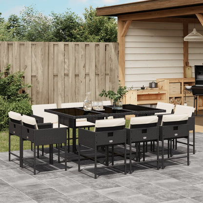 Set da Pranzo da Giardino 11 pz con Cuscini in Polyrattan Nero - homemem39