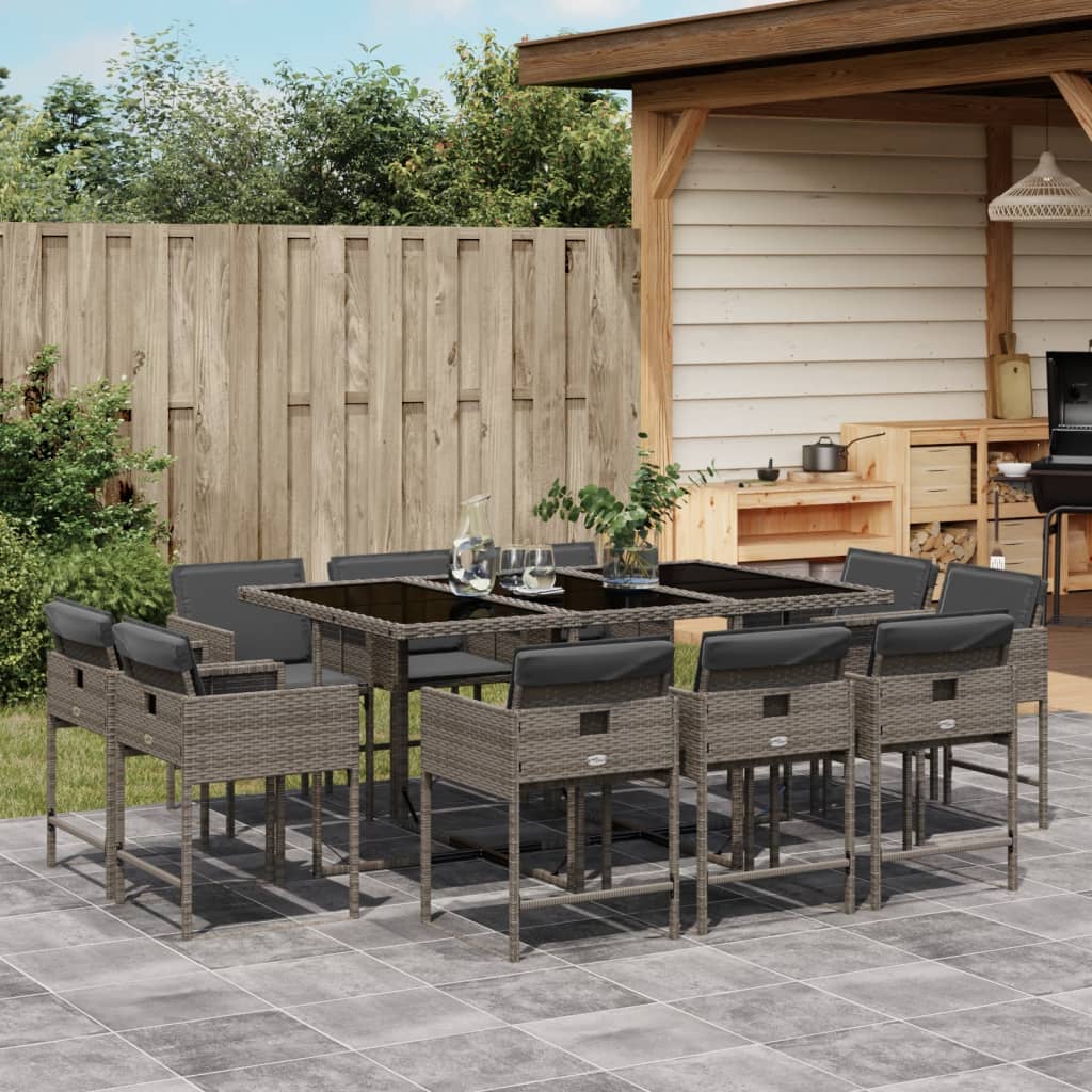 Set da Pranzo da Giardino 11pz con Cuscini in Polyrattan Grigio - homemem39
