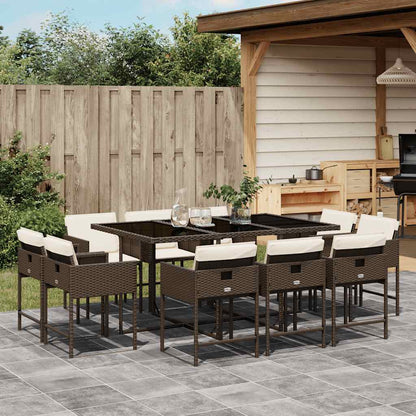 Set da Pranzo da Giardino 11 pz con Cuscini Polyrattan Marrone | homemem39