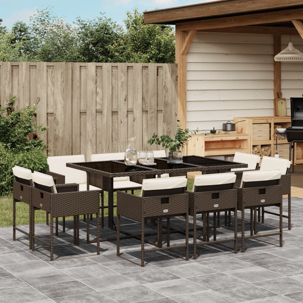 Set da Pranzo da Giardino 11 pz con Cuscini Polyrattan Marrone - homemem39
