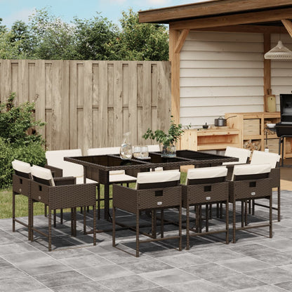 Set da Pranzo da Giardino 11 pz con Cuscini Polyrattan Marrone - homemem39