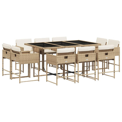 Set da Pranzo da Giardino 11 pz con Cuscini Beige in Polyrattan - homemem39