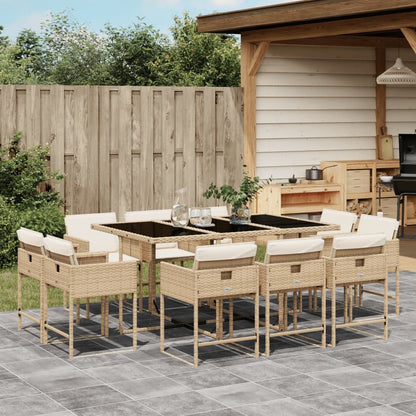 Set da Pranzo da Giardino 11 pz con Cuscini Beige in Polyrattan - homemem39