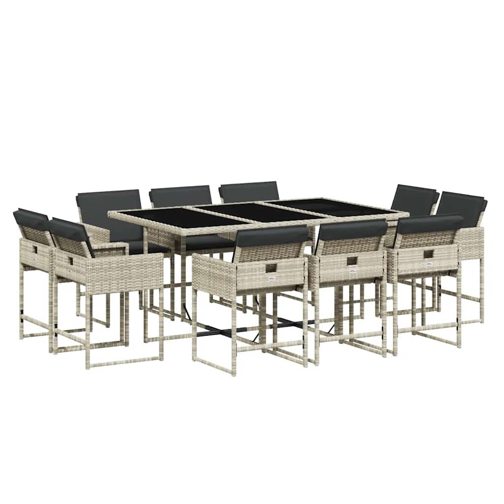 Set Pranzo Giardino 11pz con Cuscini Grigio Chiaro Polyrattan | homemem39