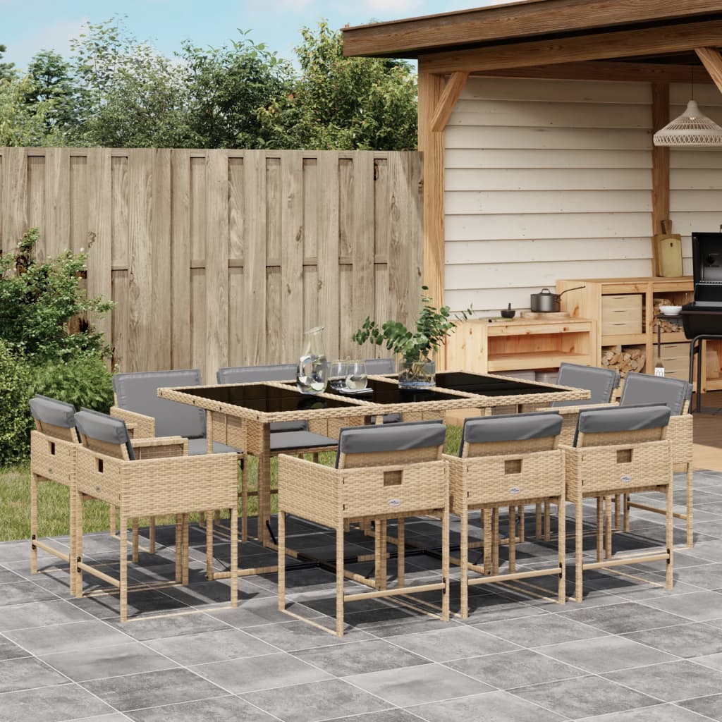 Set Pranzo da Giardino 11 pz con Cuscini Beige Misto Polyrattan - homemem39