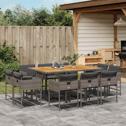 Set da Pranzo da Giardino 11pz con Cuscini in Polyrattan Grigio | homemem39