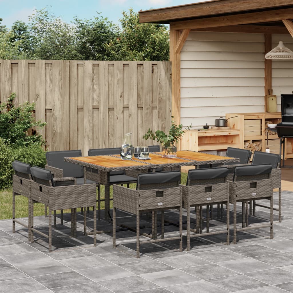 Set da Pranzo da Giardino 11pz con Cuscini in Polyrattan Grigio - homemem39