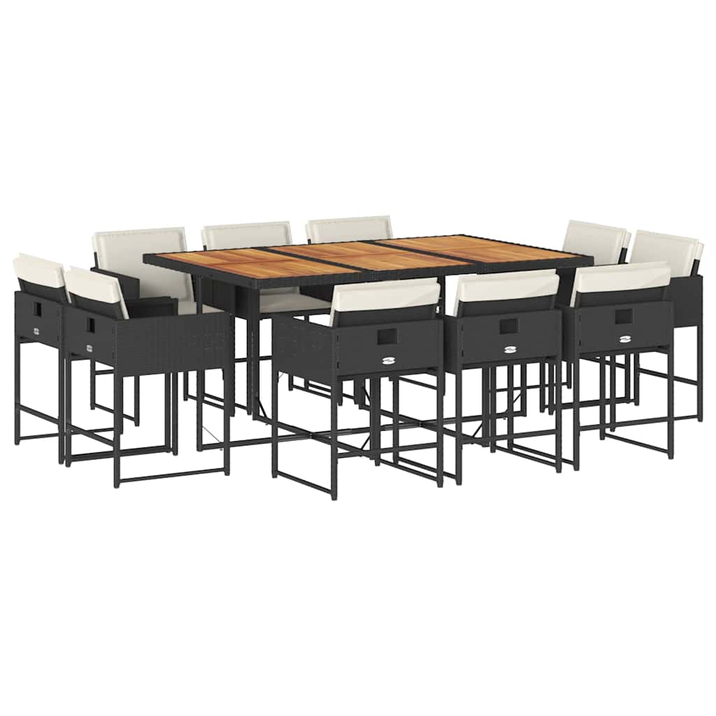 Set da Pranzo da Giardino 11 pz con Cuscini in Polyrattan Nero | homemem39