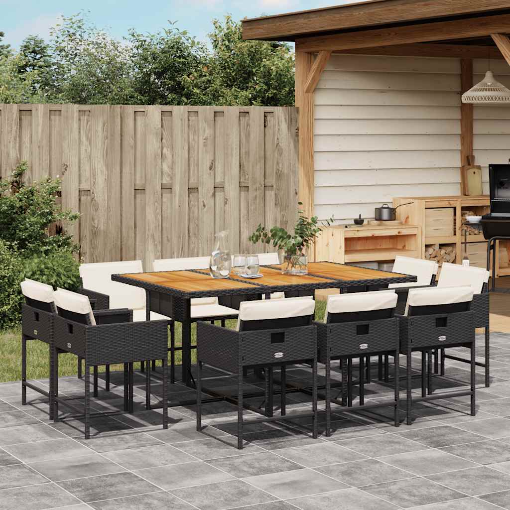 Set da Pranzo da Giardino 11 pz con Cuscini in Polyrattan Nero | homemem39