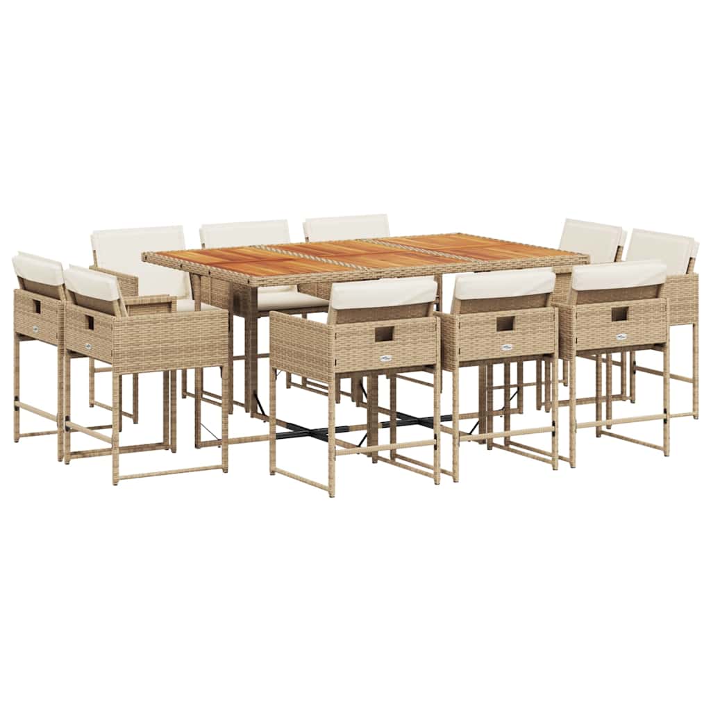 Set da Pranzo da Giardino 11 pz con Cuscini Beige in Polyrattan | homemem39