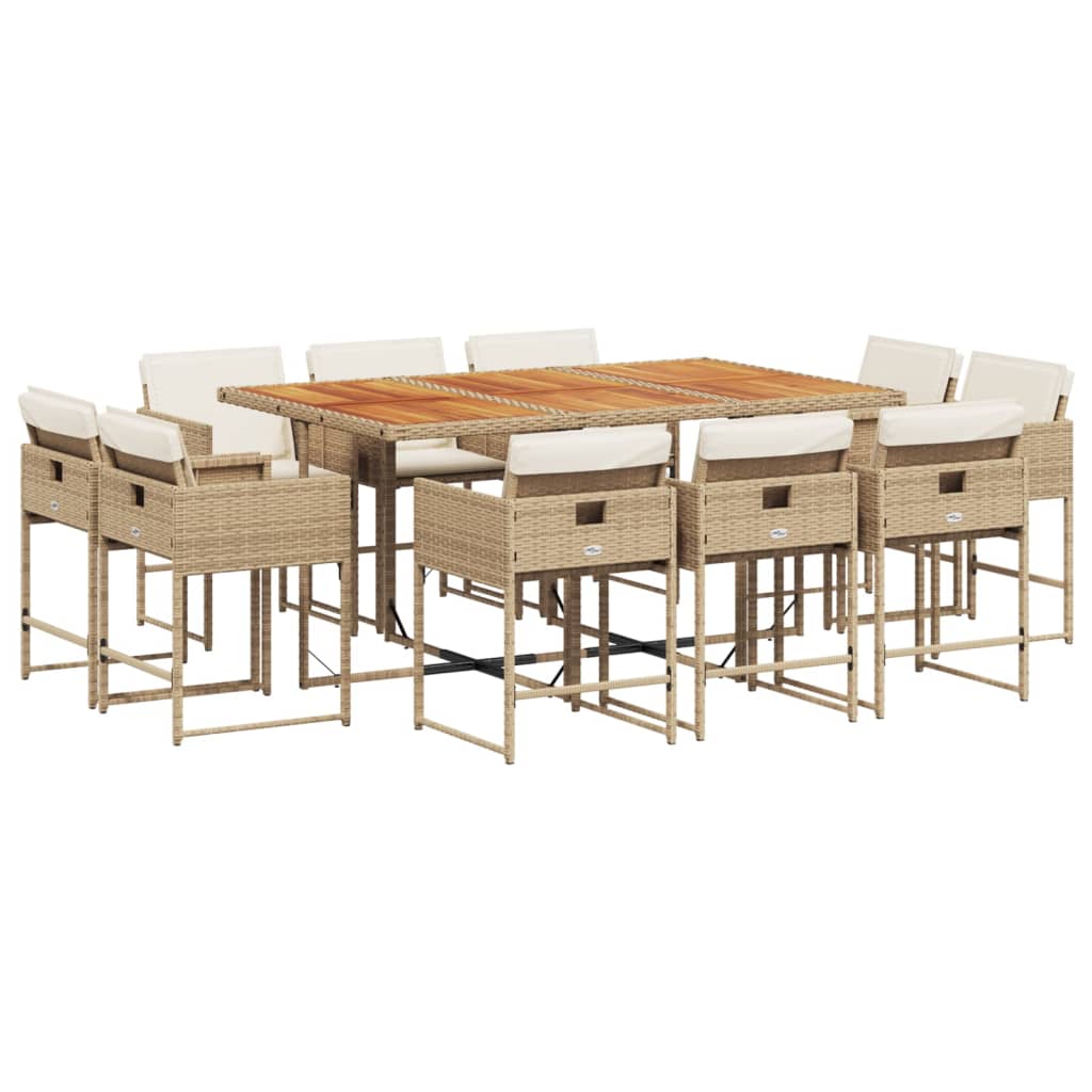 Set da Pranzo da Giardino 11 pz con Cuscini Beige in Polyrattan - homemem39