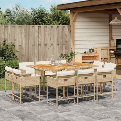 Set da Pranzo da Giardino 11 pz con Cuscini Beige in Polyrattan | homemem39