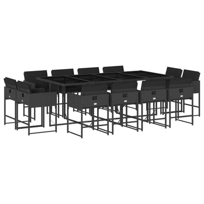 Set da Pranzo da Giardino 13pz con Cuscini Nero in Polyrattan - homemem39