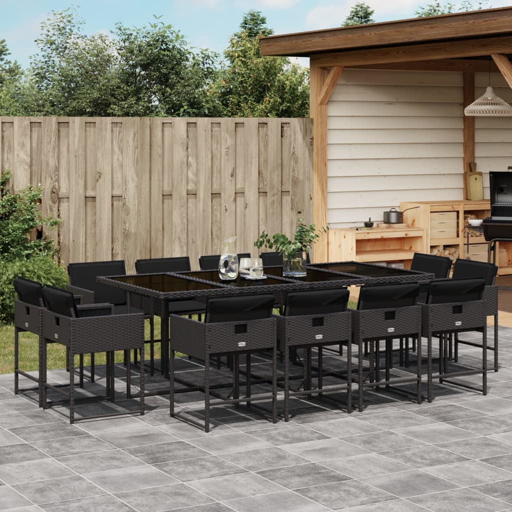 Set da Pranzo da Giardino 13pz con Cuscini Nero in Polyrattan - homemem39